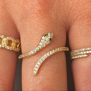 Pave Snake Ring- Gold with Green Stones- Dainty